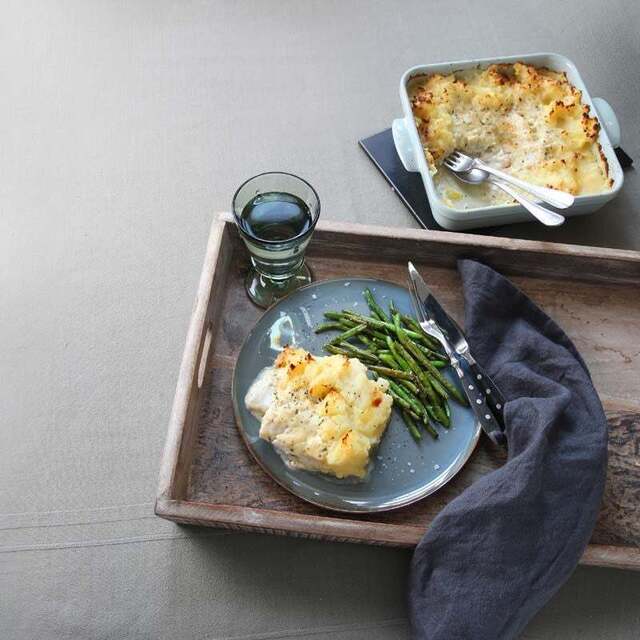 Fiskgratäng med dragon och parmesan