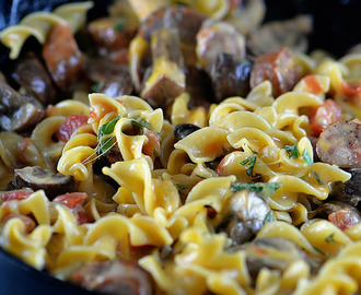 Cheesy Mushroom Sausage Pasta Skillet Recipe