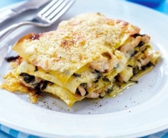 Krämig kyckling- och spenatlasagne.