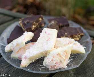 Julgodis - Polkagrisbräck med vit choklad och kokosflingor