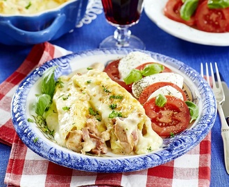 Kyckling Alfredo cannelloni med caprese