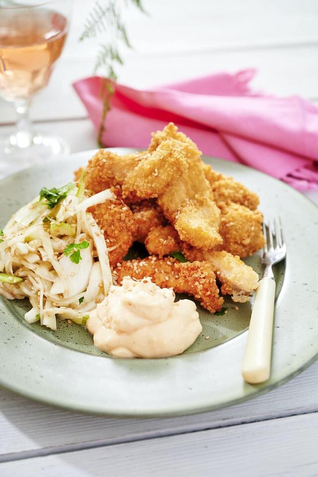 Grytfriterad crispy chicken med chilimajo