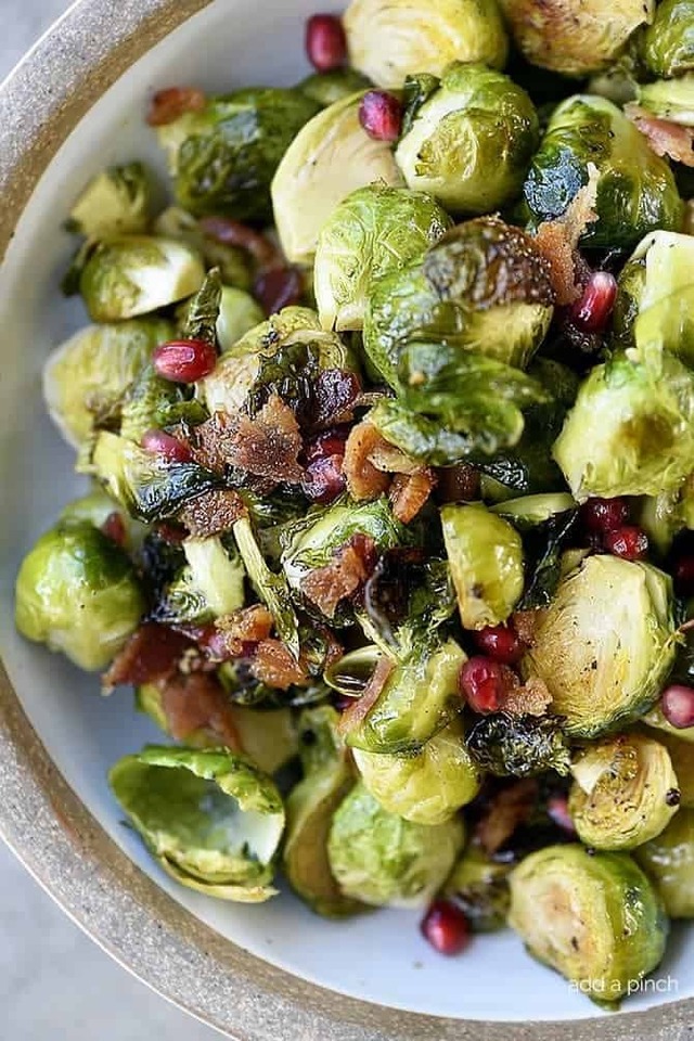 Roasted Brussels Sprouts with Pomegranate and Bacon Recipe