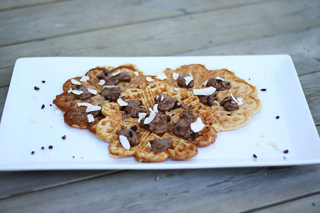 Chocolate Peanut Butter Chickpea Waffles