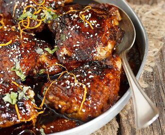 Sticky Sweet and Spicy Asian Chicken Thighs - Seasons and Suppers | Chicken thights recipes, Spicy asian chicken, Asian chicken thighs