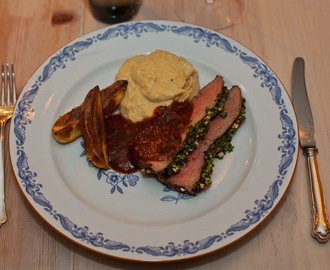 Grillat ytterlår med chimichurri, baba ganouch och whiskysås