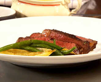 Côte de bouef med haricots verts, vaxbönor och bearnaisesås