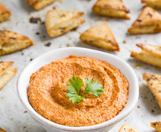 Bell pepper hummus and pita chips