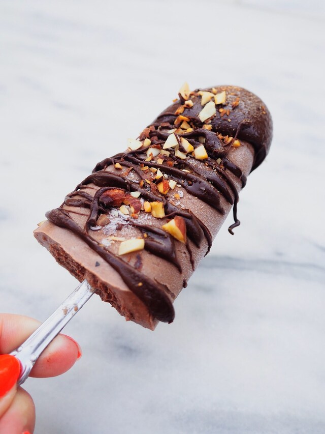 Vegan Chocolate Nougat and Almond Ice Cream Popsicles