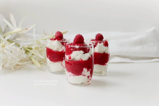 "Trifle" with Raspberry and Ginger Sorbet