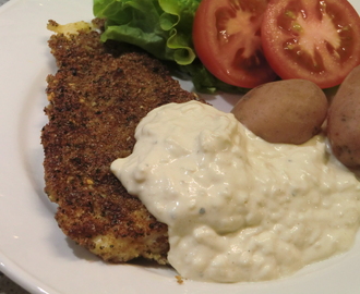 Ört- och Fibrexpanerad havskatt med äppel- och pepparrotscrème fraiche