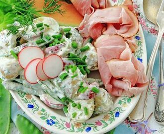 Primörsallad med tunt skivat kött