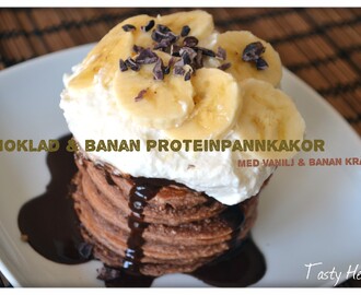 Pannkakssöndag: Choklad & banan proteinpannkakor med vanilj & banankräm