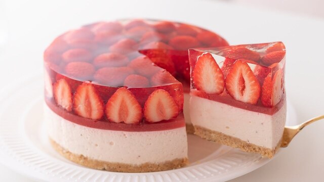 いちごのレアチーズケーキの作り方 No-Bake Strawberry Cheesecake＊Eggless 