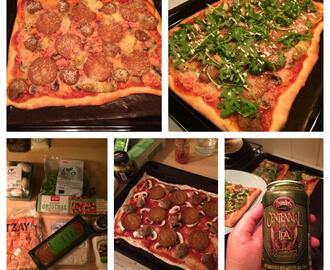 Vegansk Pizza med salami och tzay