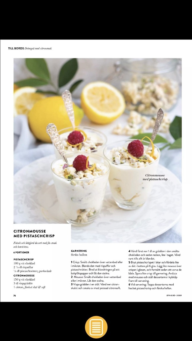 Citronmousse med pistaschkrisp