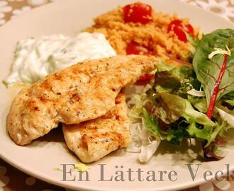 Kycklingfilé med limecoucous och tzatziki