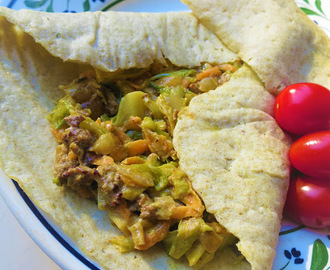 Tortillas med kryddig kött- och grönsaksröra