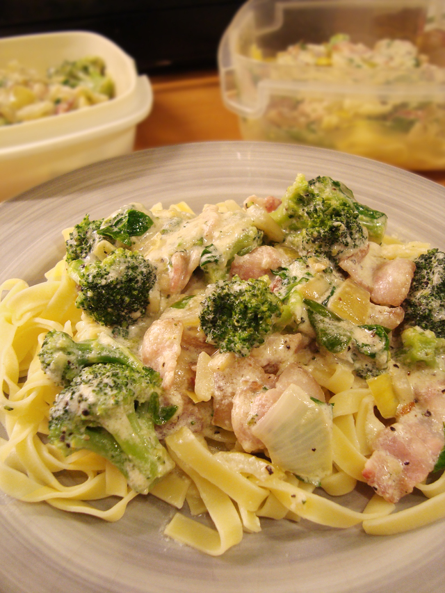 Tagliatelle med bacon och broccoli