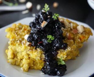 Vegan Saffron Curd cake with Balsamic Blueberries - Vegansk Saffransostkaka med vinägerblåbär