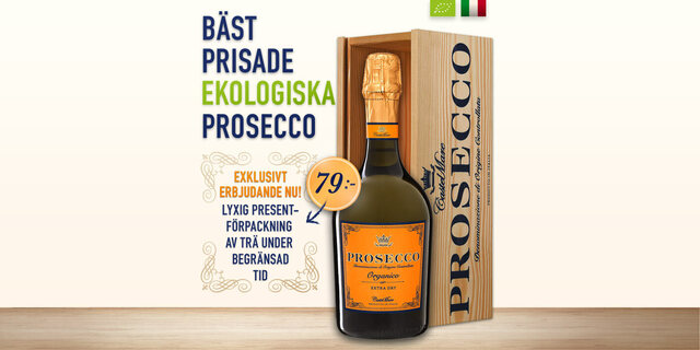 Ekologisk Prosecco i lyxförpackning av trä under begränsad tid! 79 kr!