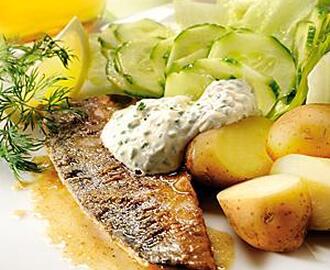 Stekt makrill med gräslöksfraiche