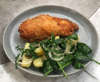 Kycklingschnitzel med ljummen potatissallad