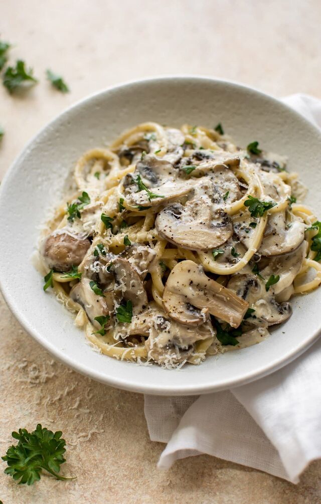 Vegetarisk champinjon och vitlökspasta