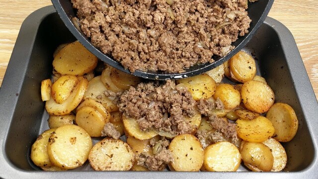 einfaches und schnelles Rezept, Kartoffeln mit Hackfleisch, erfreuen die ganze Familie