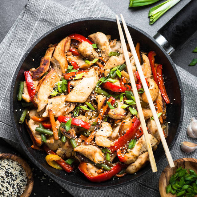 Kycklingwok med halloumi