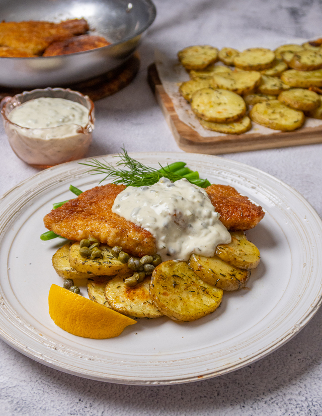 Parmesan panerad fisk med tartarsås