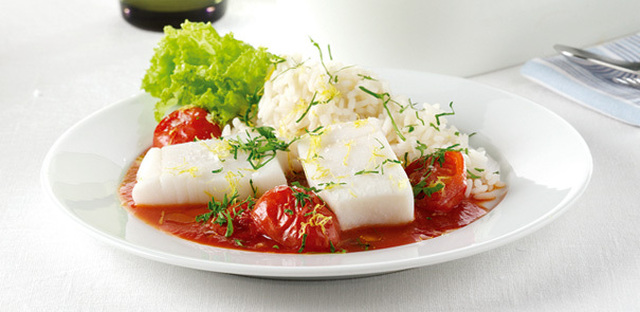 Lättlagad torsk i tomatsås och ris