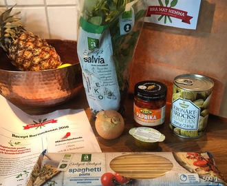 Vegetarisk pasta med grillad paprika och kronärtskocka
