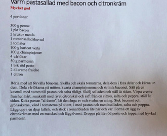 Varm pastasallad med bacon och citronkräm