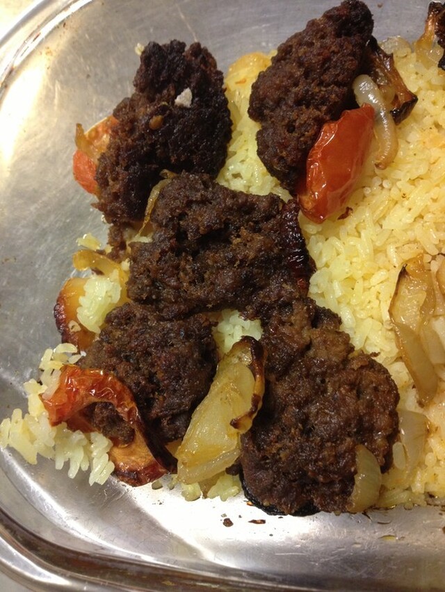 Kebab i ugn med ris.