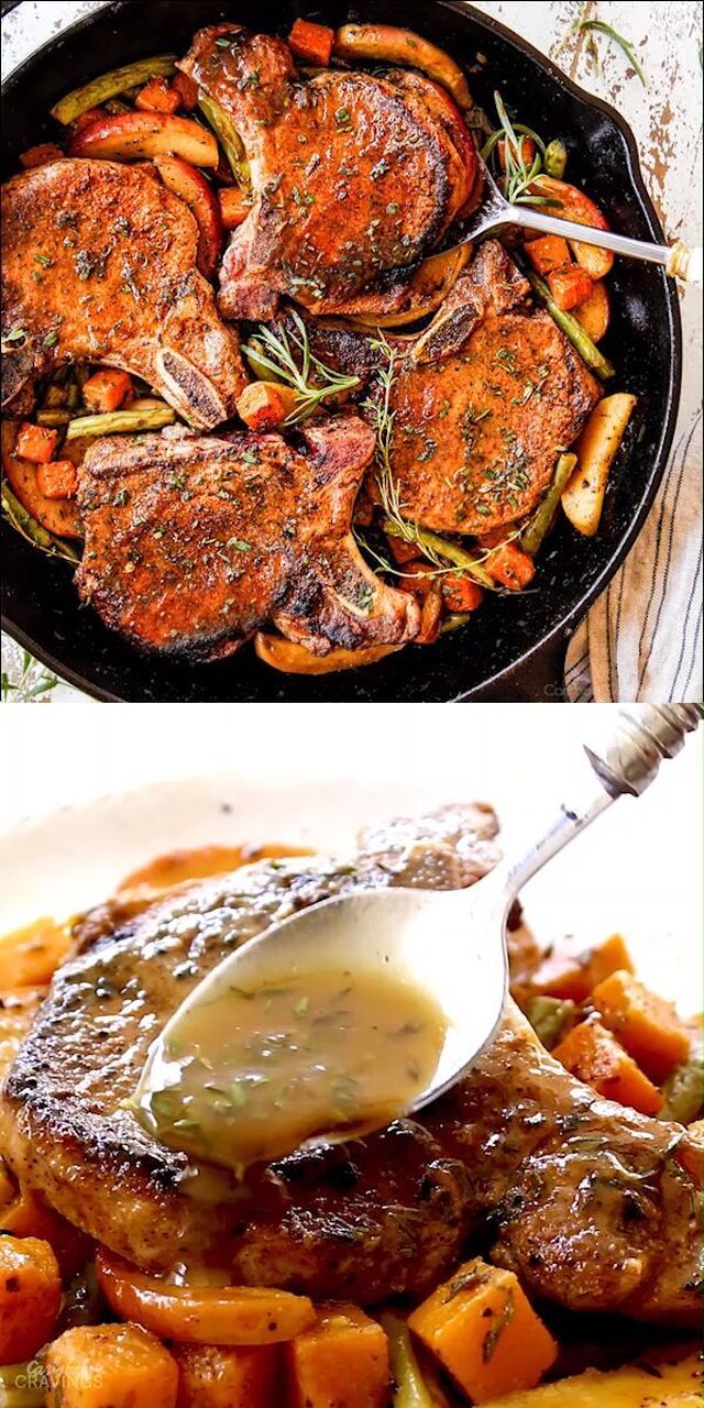 EASY Pork Chops with Apples & Squash [Video] in 2020 | Pork recipes, Easy pork chops, Pork chop dinner