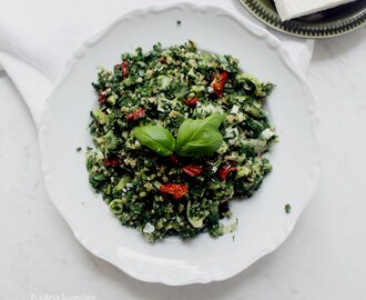 Spinach Bulgur with Sun Dried Tomatoes and Fresh Basil