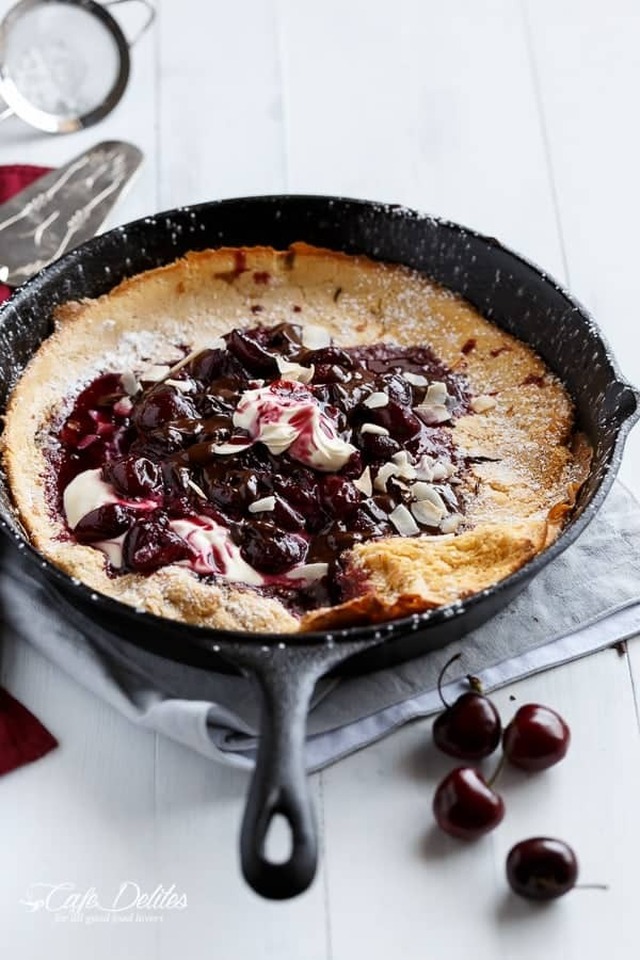 Chocolate-Cherry Browned Butter German Pancake