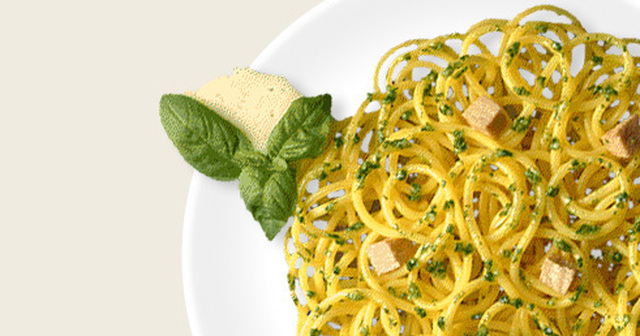 Spaghetti med Pesto alla Genovese, kycklingbröst och ansjovis