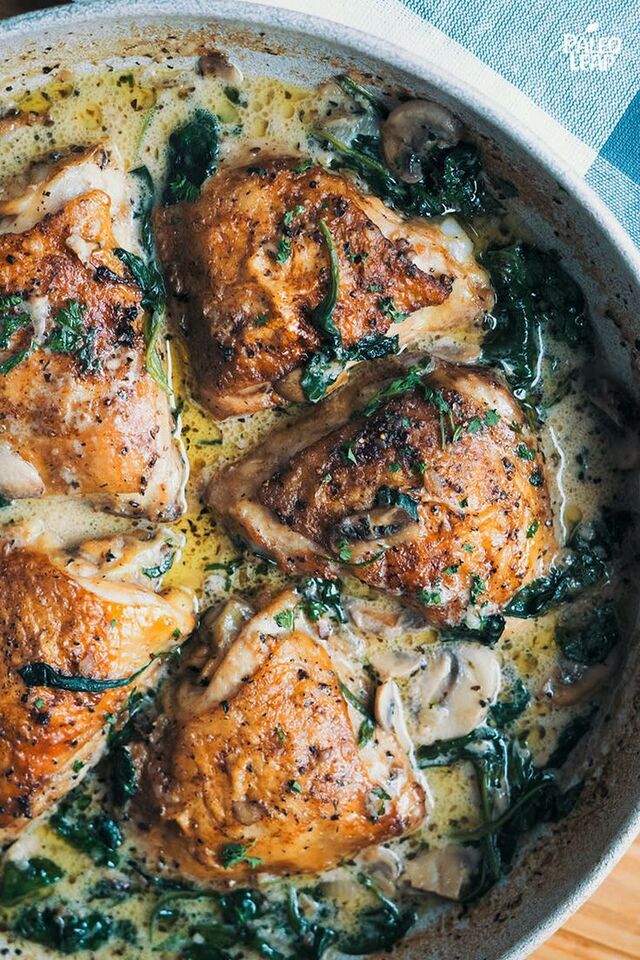 Creamy Mushroom and Spinach Chicken | Paleo Leap | Recipe | Spinach stuffed mushrooms, Spinach stuffed chicken, Chicken recipes