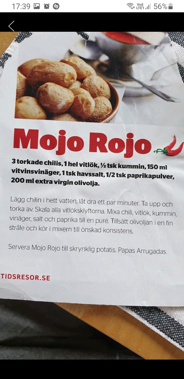 Mojo Rojo Till Skrynklig Potatis