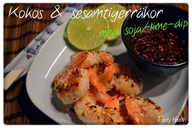 Kokos & sesamtigerräkor med soja/lime-dip