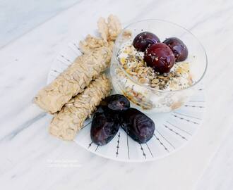 Greek Deluxe Bowl + Dates, Walnuts & Breadsticks w Sunflower Seeds