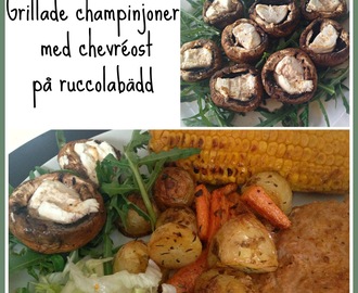 Grillade champinjoner med chevéost på ruccolabädd