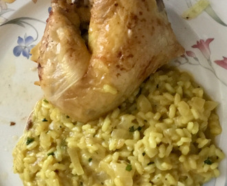 Helstekt kyckling med curryrisotto