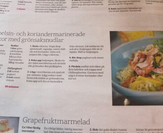 Limemarinerade räkor med grönsaksnudlar