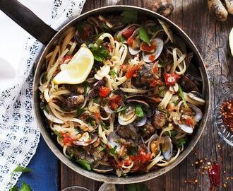 Pasta vongole med vitt vin