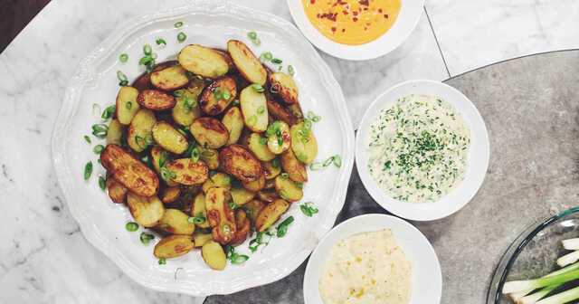 Rostad potatis med tre sorters aioli | Recept från Köket.se
