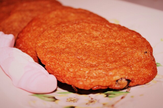 Chocolate chip cookies med tranbär och skumtomte