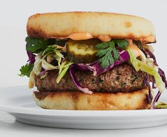 Sesame Pork Burgers with Sweet and Spicy Slaw